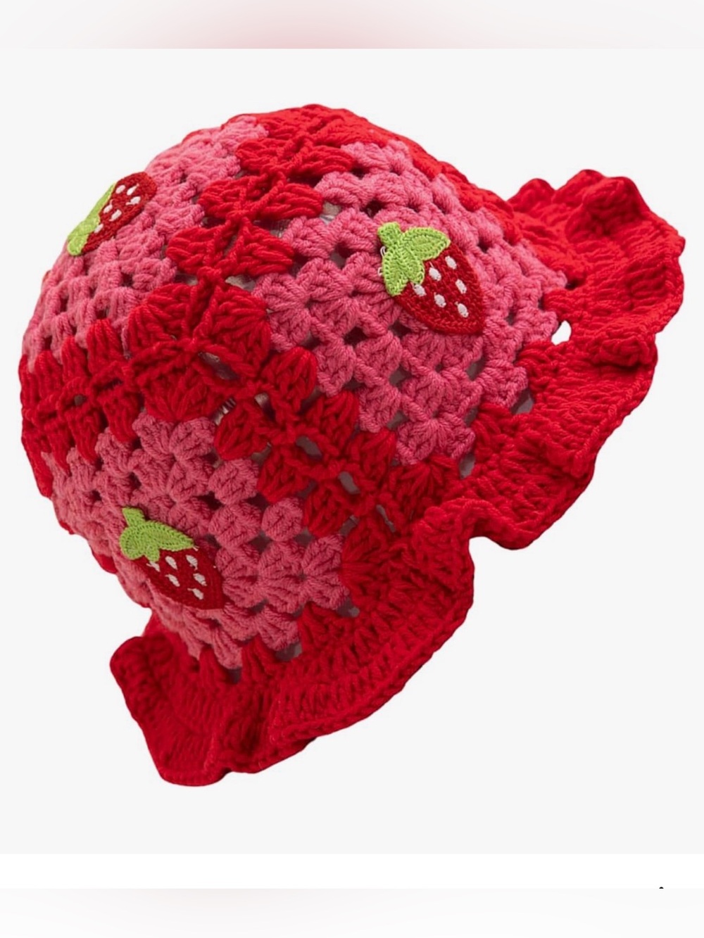 Crochet Bucket Hats Women Handmade Strawberry Hat with red pink NWOT one size